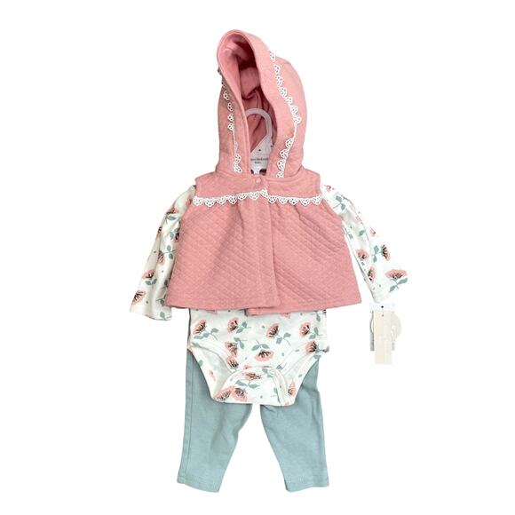Catherine Malandrino Other - Catherine Malandrino 3 piece leggings set hooded vest pastel floral cotton 0-3m
